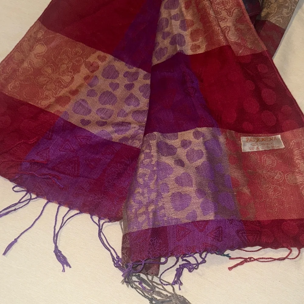 Pashmina Cashmere Multi-Pattern Checkered Scarf with Fringe